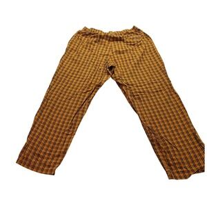 Boomx Mustard Yellow Plaid Cotton Pants Men's Large Elastic Waist Straight leg
